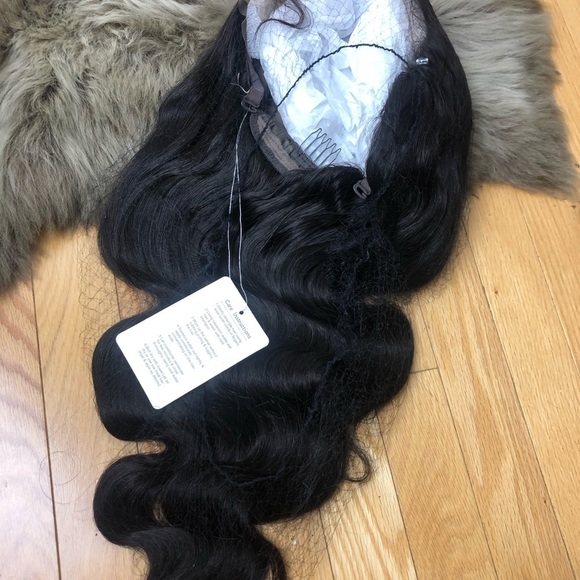 24” BLACK HUMAN BRAZILIAN BODY WAVE LACE FRONT WIG